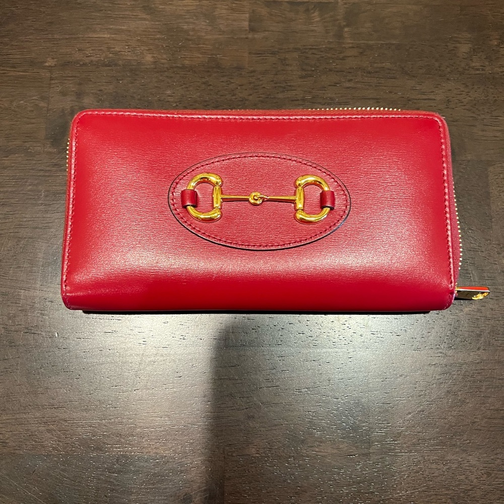 Gucci Horsebit Red and Gold Leather Wallet